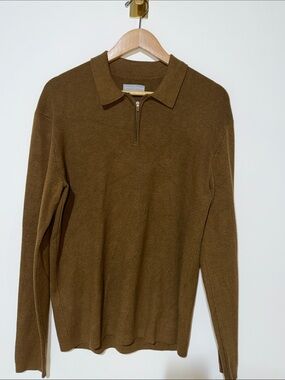 Hickey Freeman Men's Brown Zip-Front Polo Sweater size large